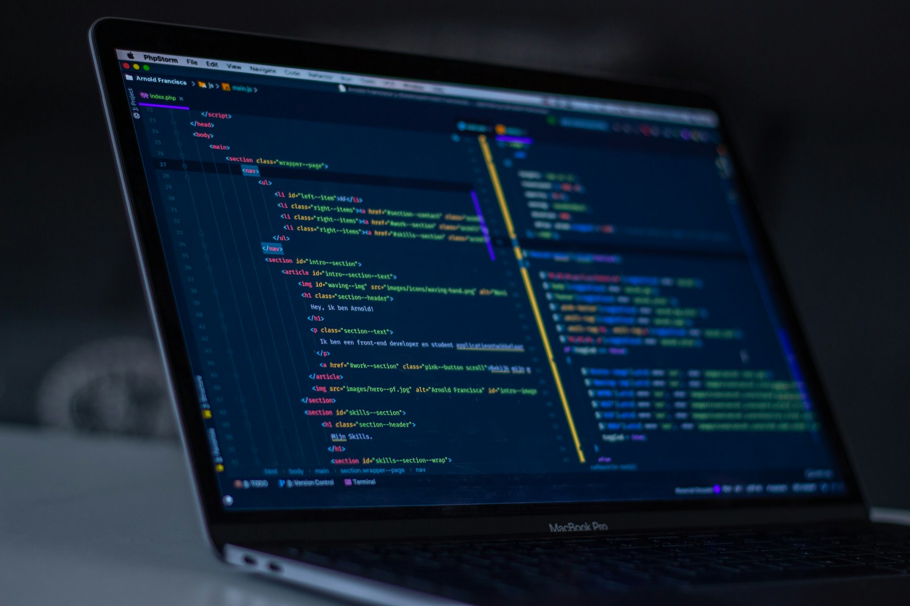 Code on a dark screen, process laboratory backdrop